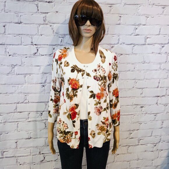 PREMISE, White cardigan with beautiful Fall florals - Picture 3 of 10